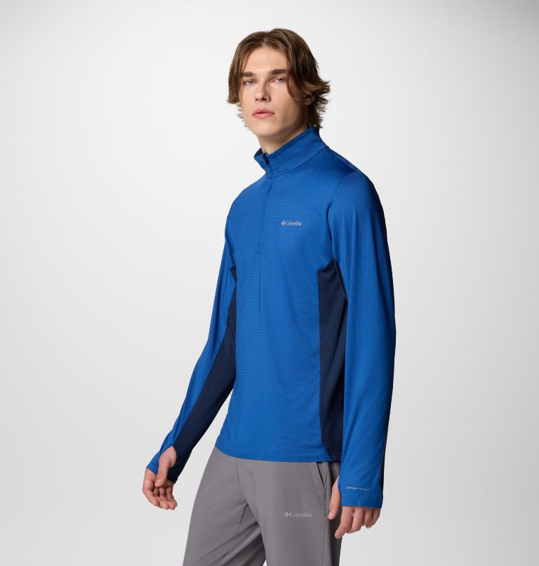 Demi-zip Technique Three Pitch Homme, Color: Mtn Blue, Coll Navy, image 3