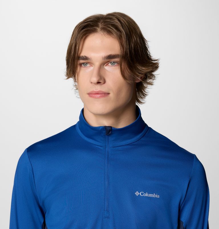 Demi-zip Technique Three Pitch Homme, Color: Mtn Blue, Coll Navy, image 4