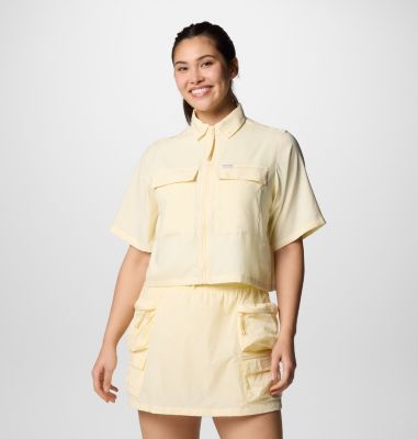Women's Elevated View Utility Short Sleeve Shirt, Color: Lemon Wash, image 1