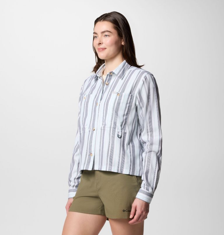 Women's Brea Falls Woven Patterned Long Sleeve Shirt, Color: Collegiate Navy Waterfall Stripe, image 3