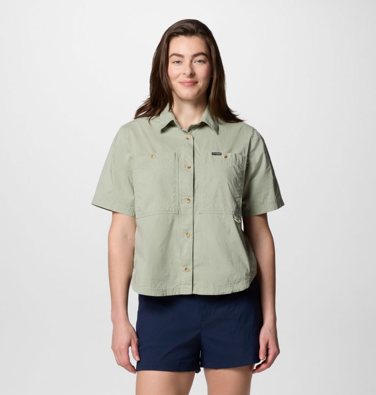 Women's Brea Falls Woven Short Sleeve Shirt, Color: Safari, image 1