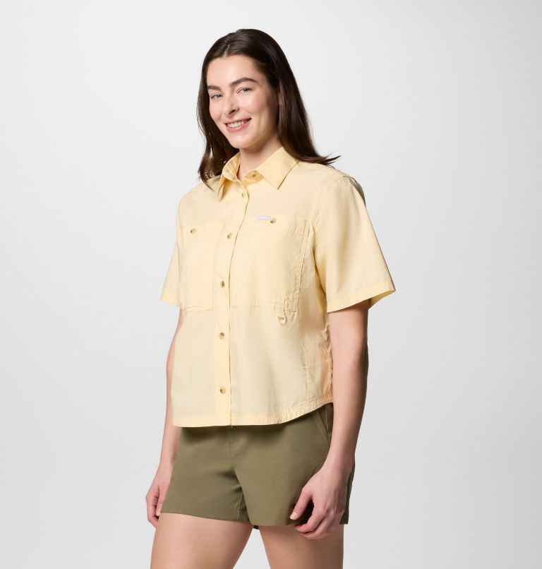 Women's Brea Falls Woven Short Sleeve Shirt, Color: Lemon Wash, image 3