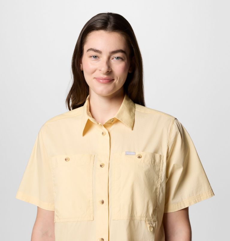 Women's Brea Falls Woven Short Sleeve Shirt, Color: Lemon Wash, image 4