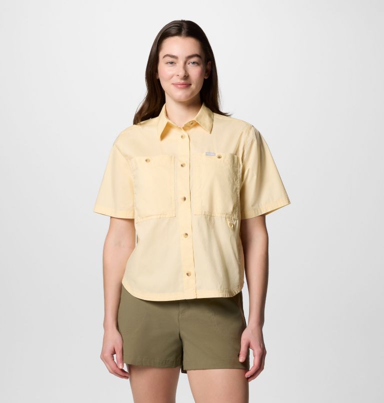 Women's Brea Falls Woven Short Sleeve Shirt, Color: Lemon Wash, image 1