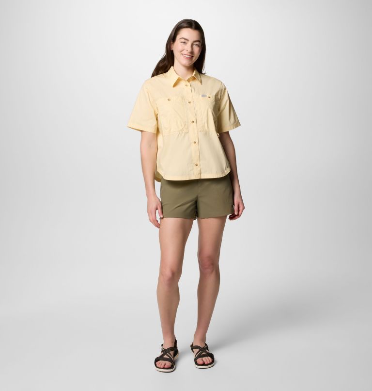 Women's Brea Falls Woven Short Sleeve Shirt, Color: Lemon Wash, image 6
