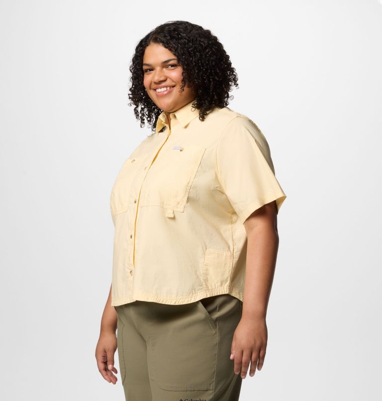 Women's Brea Falls Woven Short Sleeve Shirt - Plus Size, Color: Lemon Wash, image 3