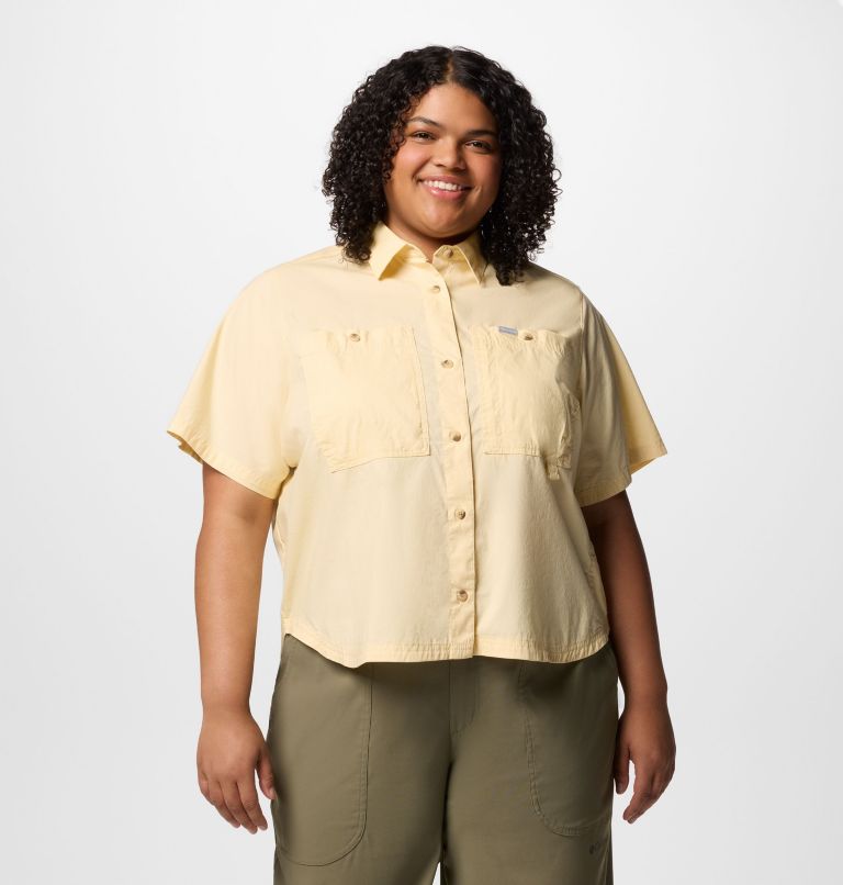 Women's Brea Falls Woven Short Sleeve Shirt - Plus Size, Color: Lemon Wash, image 1