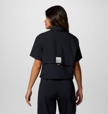 Women's Cove Beach Woven Cropped Short Sleeve Shirt, Color: Black, image 4