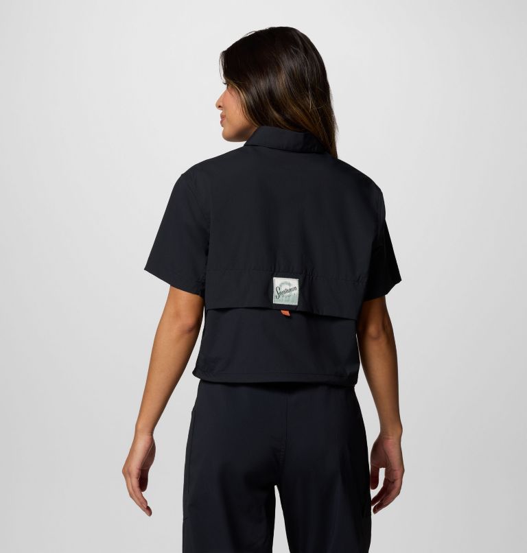 Women's Cove Beach Woven Cropped Short Sleeve Shirt, Color: Black, image 2
