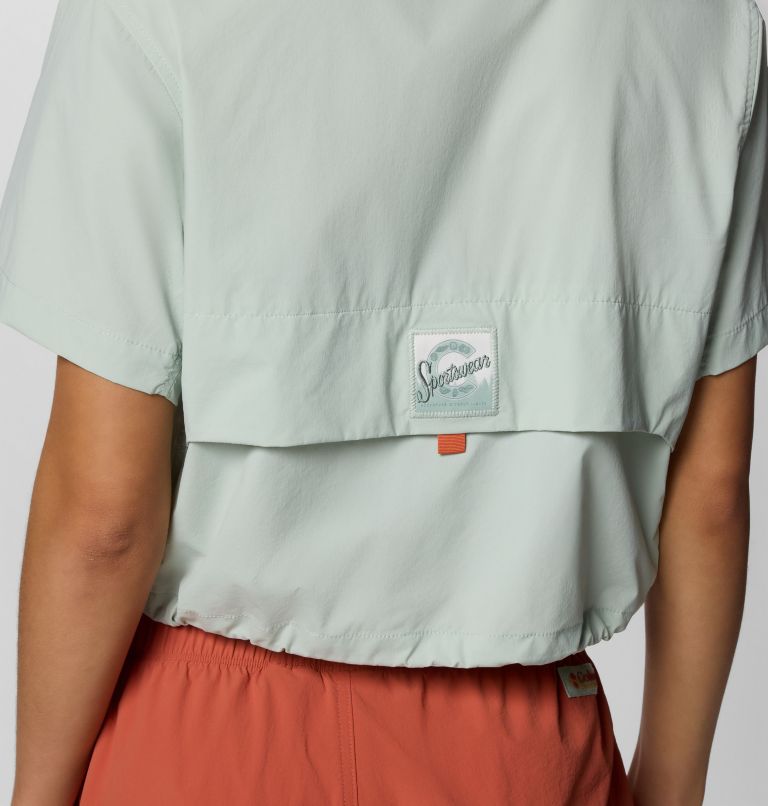 Women's Cove Beach Woven Cropped Short Sleeve Shirt, Color: Cool Green, image 5