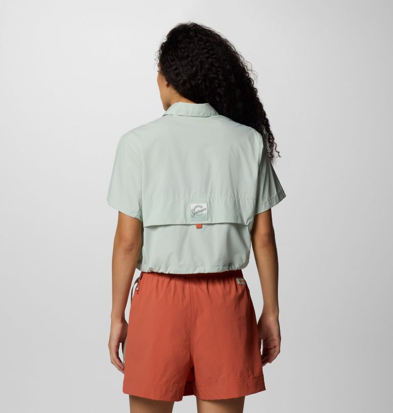 Women's Cove Beach Woven Cropped Short Sleeve Shirt, Color: Cool Green, image 2