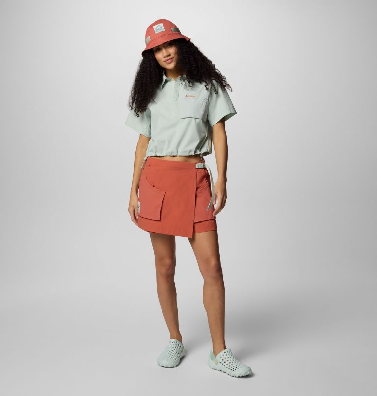 Women's Cove Beach Woven Cropped Short Sleeve Shirt, Color: Cool Green, image 7