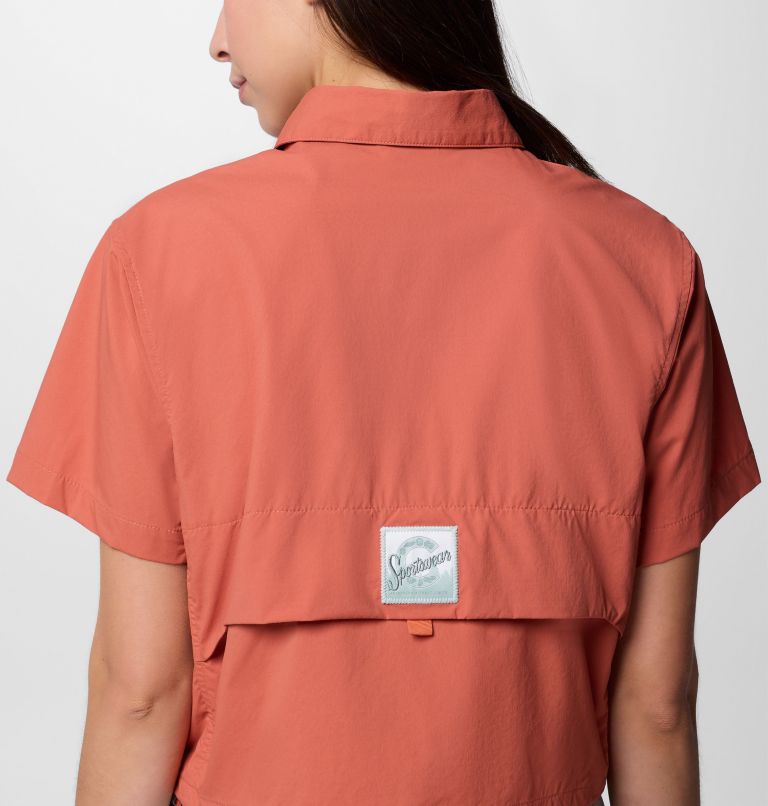 Women's Cove Beach Woven Cropped Short Sleeve Shirt, Color: Mars, image 5