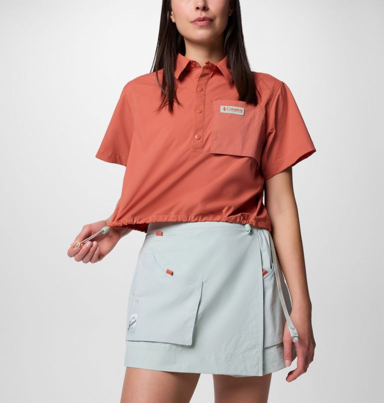 Women's Cove Beach Woven Cropped Short Sleeve Shirt, Color: Mars, image 6