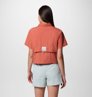 Women's Cove Beach Woven Cropped Short Sleeve Shirt, Color: Mars, image 2