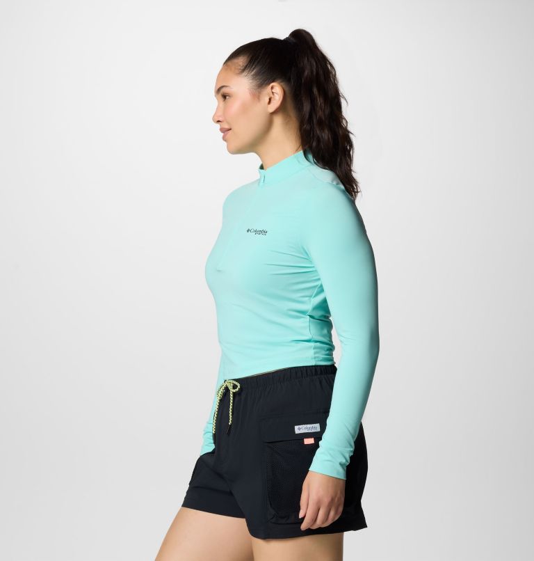 Women's PFG Open Water Cropped Quarter Zip Shirt, Color: Gulf Stream, image 3