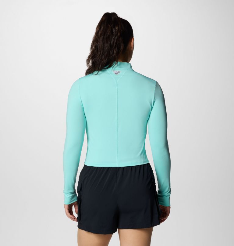Women's PFG Open Water Cropped Quarter Zip Shirt, Color: Gulf Stream, image 2