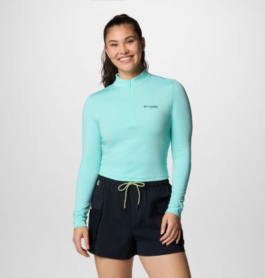 Women's PFG Open Water Cropped Quarter Zip Shirt, Color: Gulf Stream, image 1