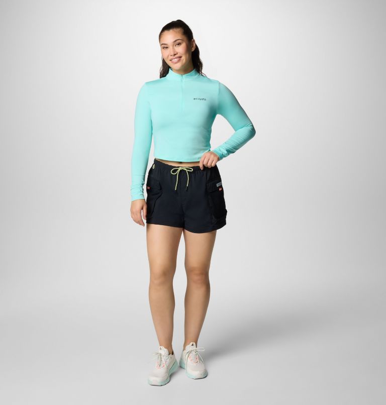 Women's PFG Open Water Cropped Quarter Zip Shirt, Color: Gulf Stream, image 6
