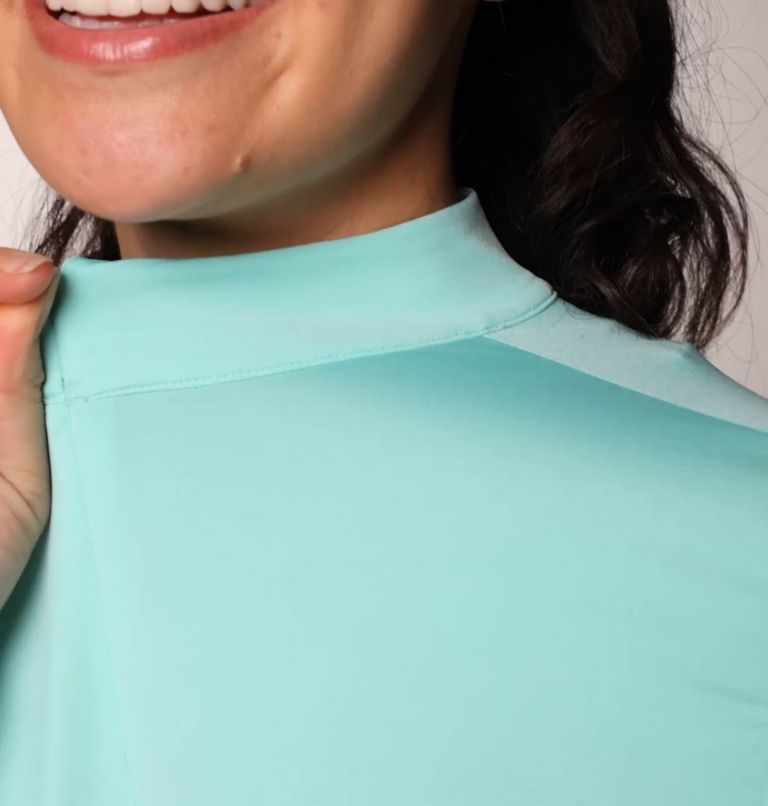 Women's PFG Open Water Cropped Quarter Zip Shirt, Color: Gulf Stream