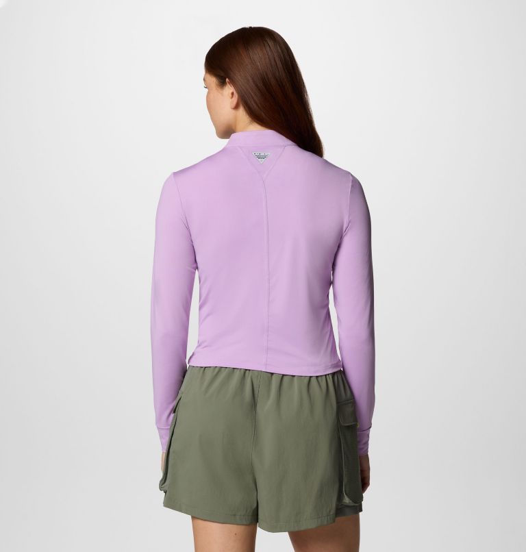 Camiseta corta de protección de manga larga con media cremallera PFG Open Water para mujer, Color: Hydrangea, image 2