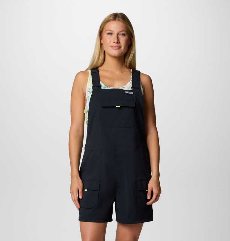 Women's PFG Open Water Short Overalls, Color: Black, image 1