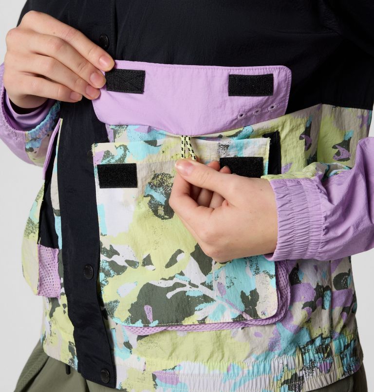 Women's PFG Open Water Windbreaker, Color: Black, Hydrangea, Spring Yellow WldBlms, image 6