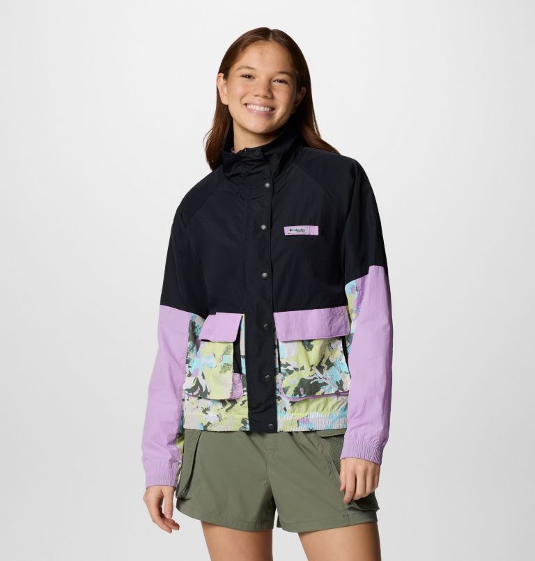 Women's PFG Open Water Windbreaker, Color: Black, Hydrangea, Spring Yellow WldBlms, image 1