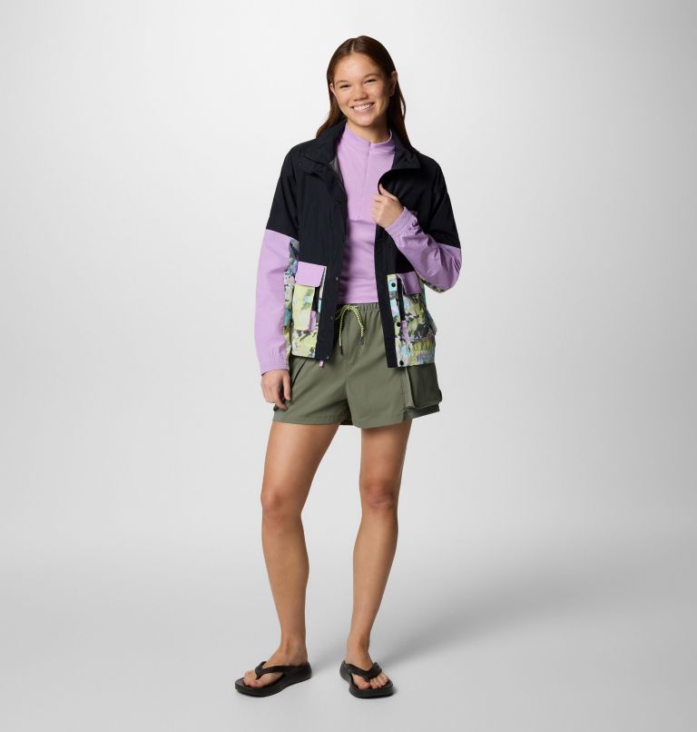 Women's PFG Open Water Windbreaker, Color: Black, Hydrangea, Spring Yellow WldBlms, image 7