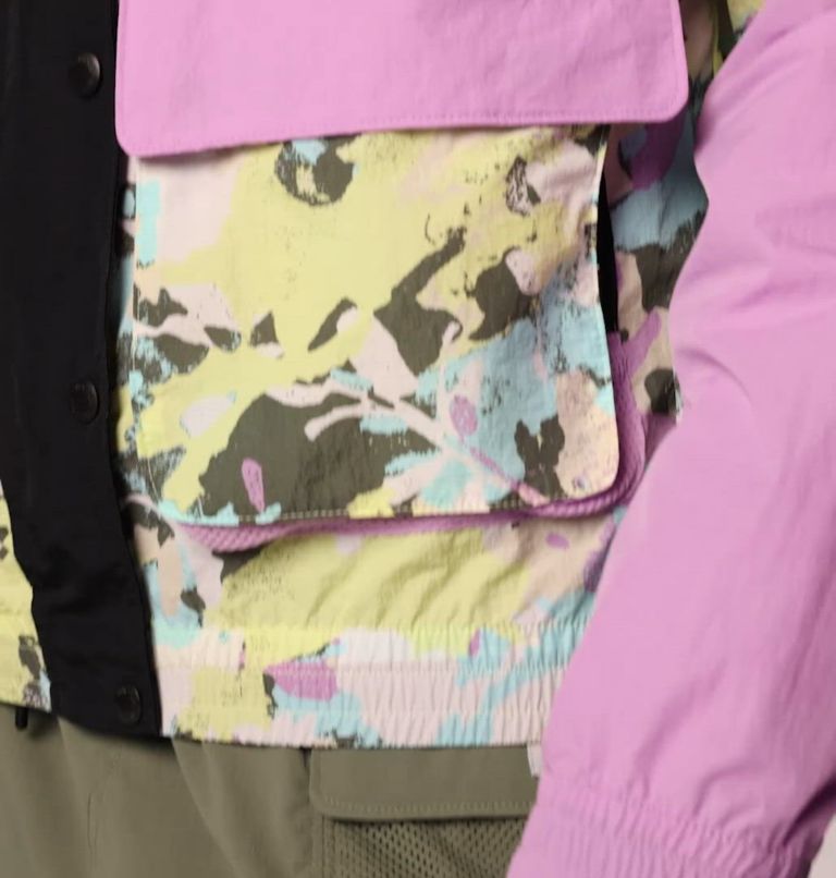 Women's PFG Open Water Windbreaker, Color: Black, Hydrangea, Spring Yellow WldBlms
