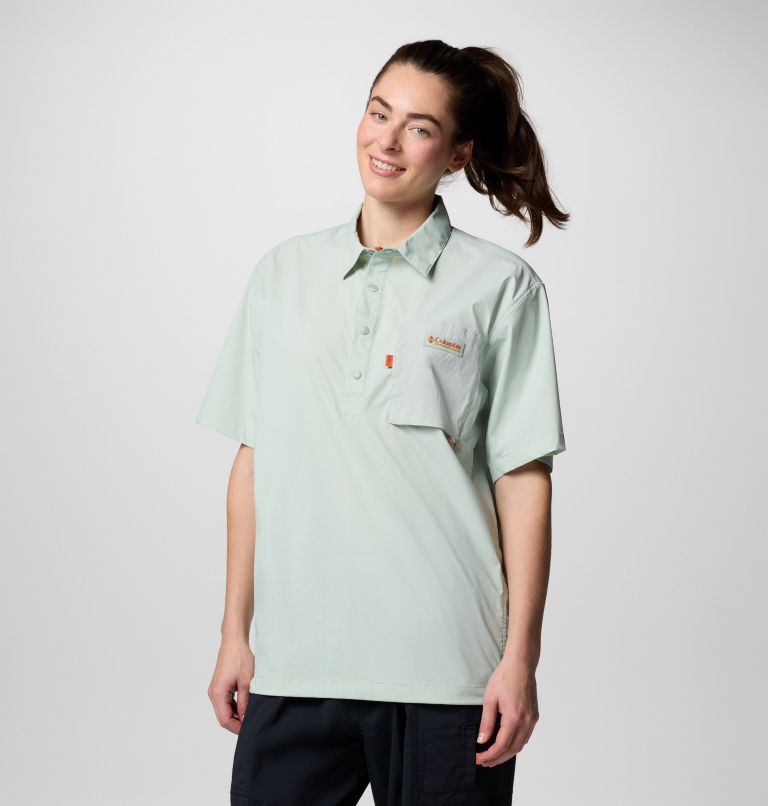 Cove Beach Kurzarm-Hemd aus Gewebe für Unisex, Color: Cool Green, image 2