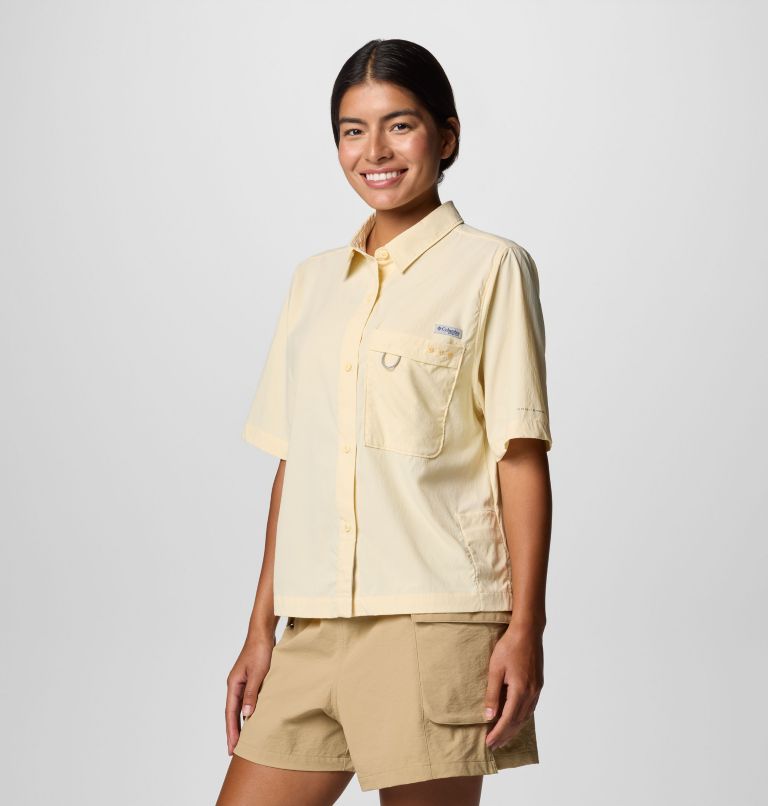 Women's PFG Wild Cast Short Sleeve Shirt, Color: Lemon Wash, image 3