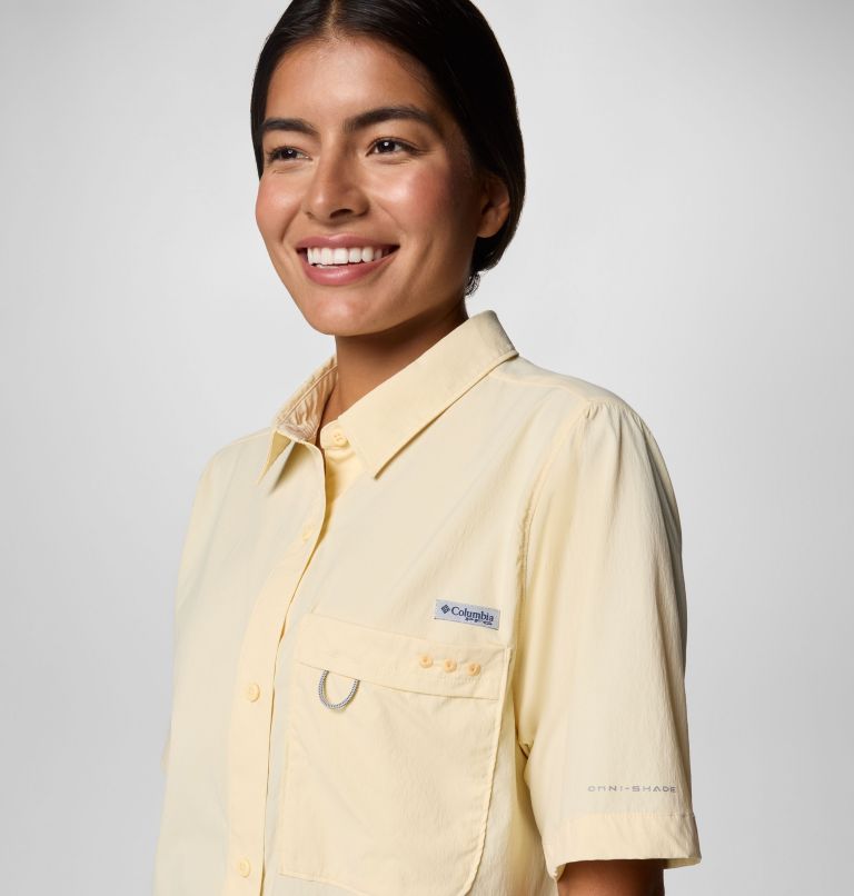 Women's PFG Wild Cast Short Sleeve Shirt, Color: Lemon Wash, image 4