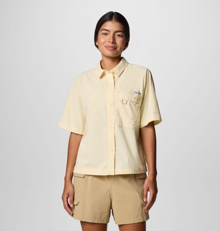 Women's PFG Wild Cast Short Sleeve Shirt, Color: Lemon Wash, image 1