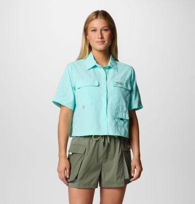 Women's PFG Open Water Short Sleeve Shirt, Color: Gulf Stream, image 1