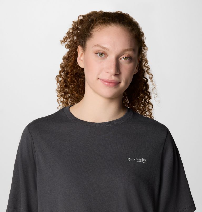 Women's PFG Uncharted Graphic Technical T-Shirt, Color: Shark, PFG W Branded Delta, image 4