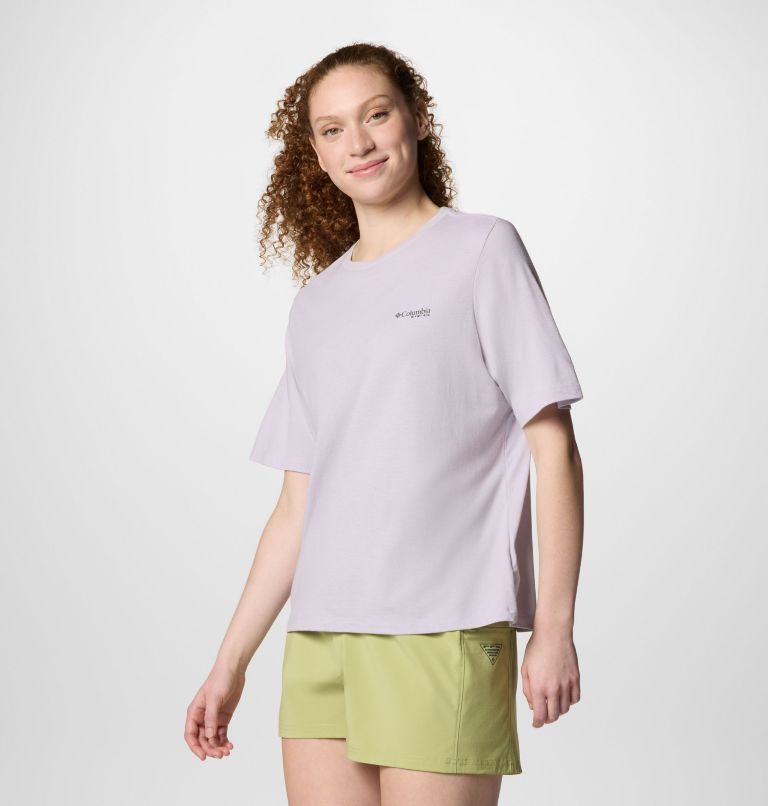 Camiseta técnica con estampado PFG Uncharted para mujer, Color: Lavender Pearl, PFG W Branded Delta, image 3