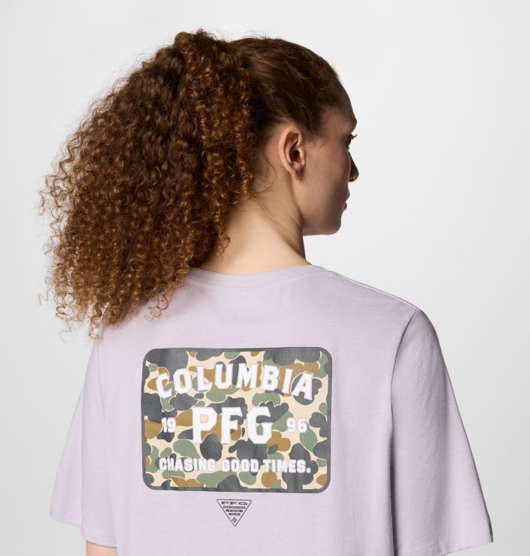 Camiseta técnica con estampado PFG Uncharted para mujer, Color: Lavender Pearl, PFG W Branded Delta, image 5