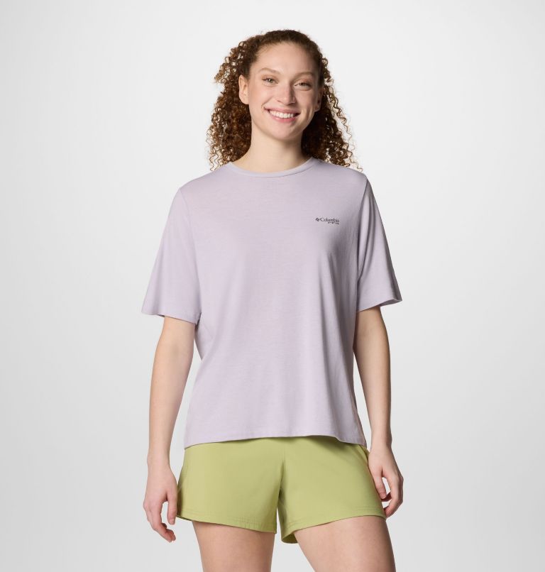Camiseta técnica con estampado PFG Uncharted para mujer, Color: Lavender Pearl, PFG W Branded Delta, image 2