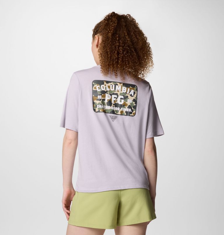 Camiseta técnica con estampado PFG Uncharted para mujer, Color: Lavender Pearl, PFG W Branded Delta, image 1