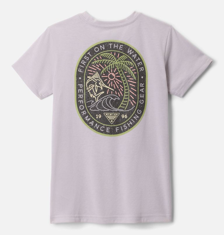 Girls' PFG Short Sleeve Graphic T-Shirt, Color: Lavender Pearl, FOTW Getaway Marlin, image 1