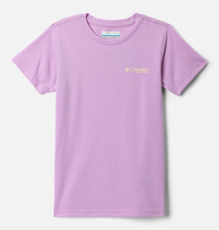 Girls' PFG Short Sleeve Graphic T-Shirt, Color: Hydrangea, PFG Fish Flag, image 2