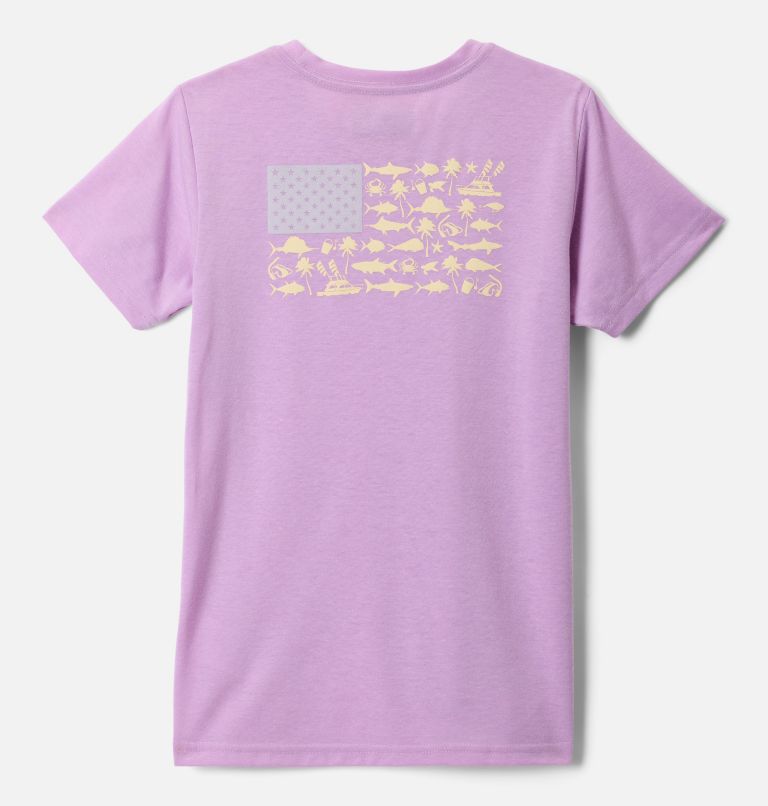 Girls' PFG Short Sleeve Graphic T-Shirt, Color: Hydrangea, PFG Fish Flag, image 1