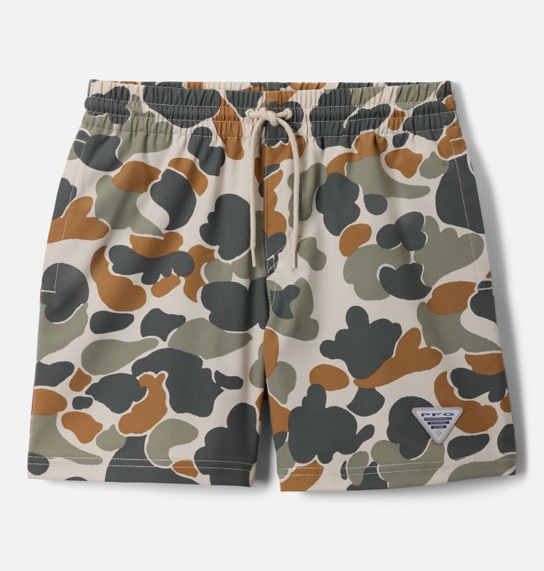 Boys' PFG Rambler Printed Water Shorts, Color: Fossil Deltahunter Camo, image 1