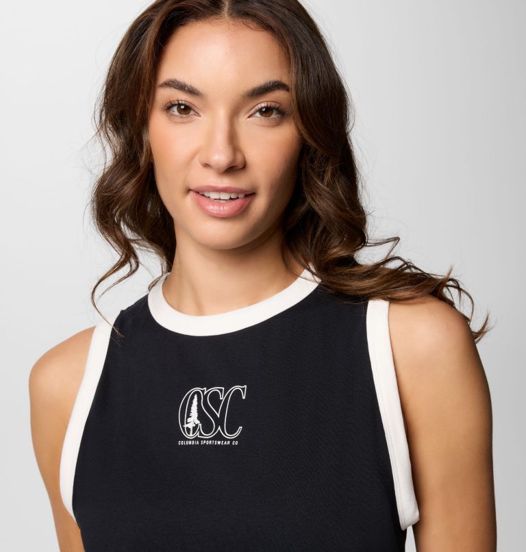 Women's Rolling Bend Graphic Ringer Tank, Color: Black, Treehugger, image 4