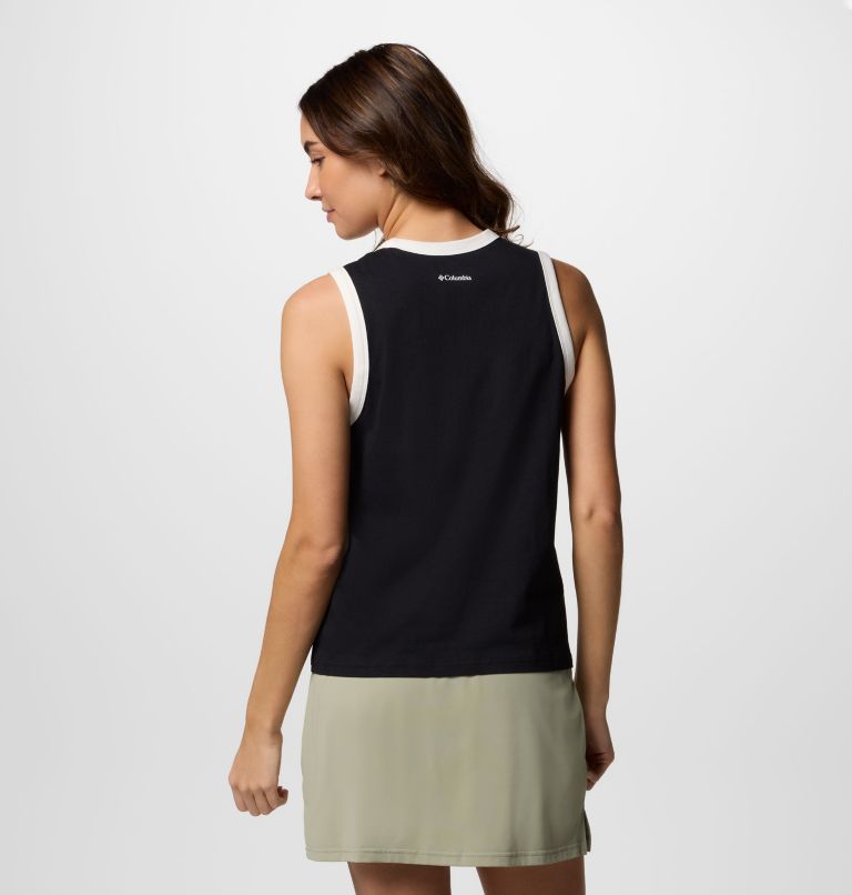 Women's Rolling Bend Graphic Ringer Tank, Color: Black, Treehugger, image 2