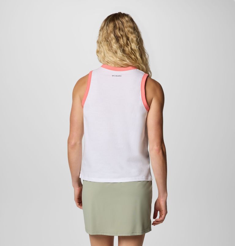 Women's Rolling Bend Graphic Ringer Tank, Color: White, Elevated Script, image 2