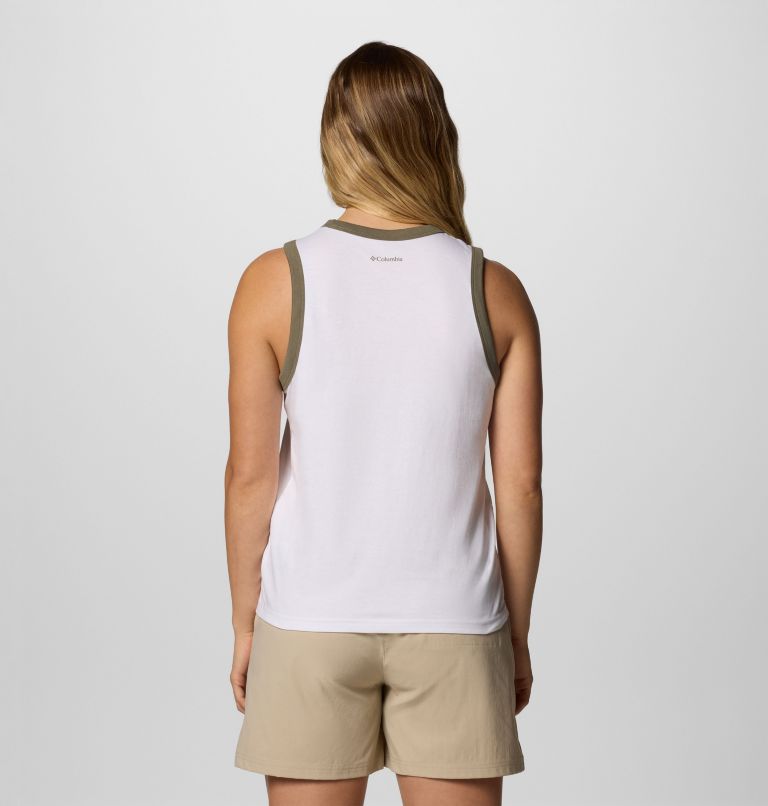 Women's Rolling Bend Graphic Ringer Tank, Color: White, Treehugger, image 2