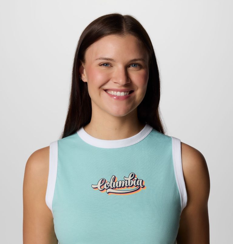 Women's Rolling Bend Graphic Ringer Tank, Color: Spray, Elevated Script, image 4