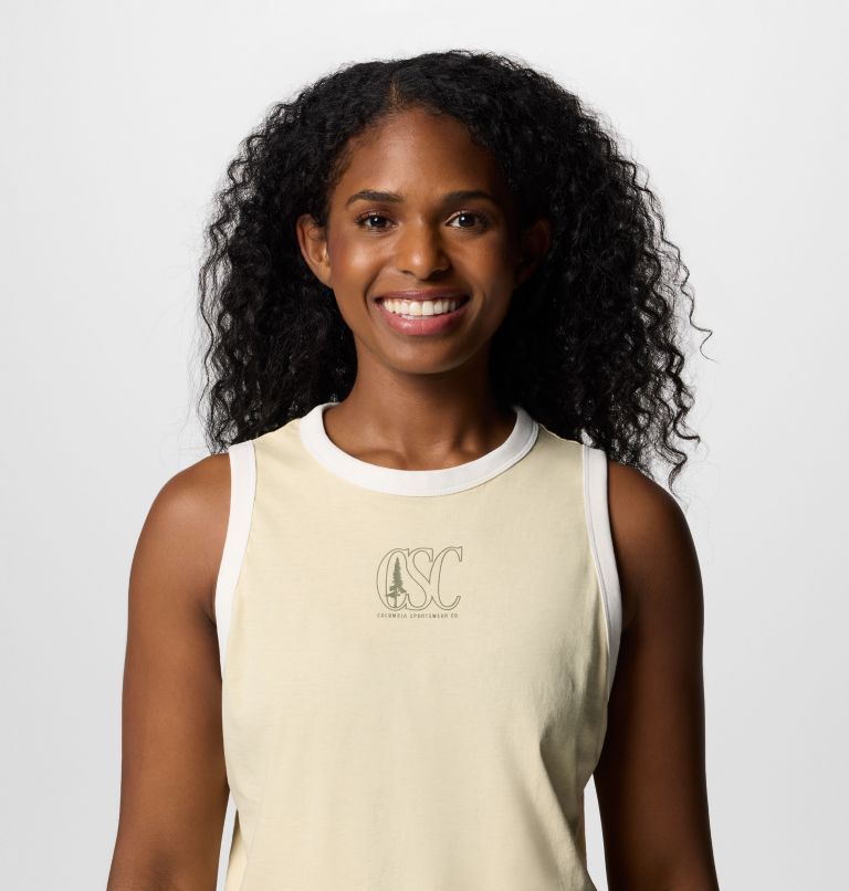 Women's Rolling Bend Graphic Ringer Tank, Color: Lemon Wash, Treehugger, image 4